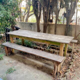 Wooden dining table and its 2 benches