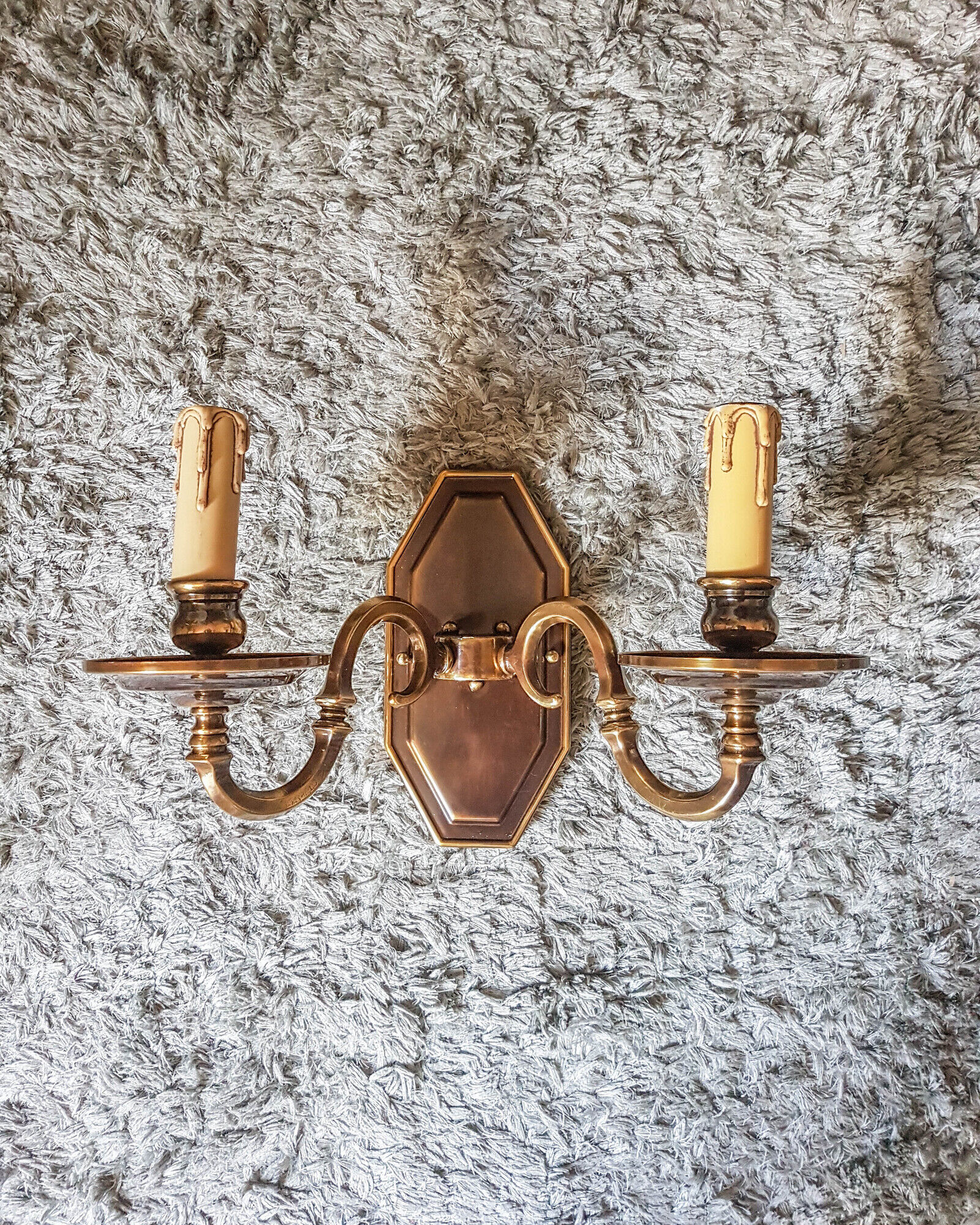 Pair of metal and bronze wall wall light 2 fake candles