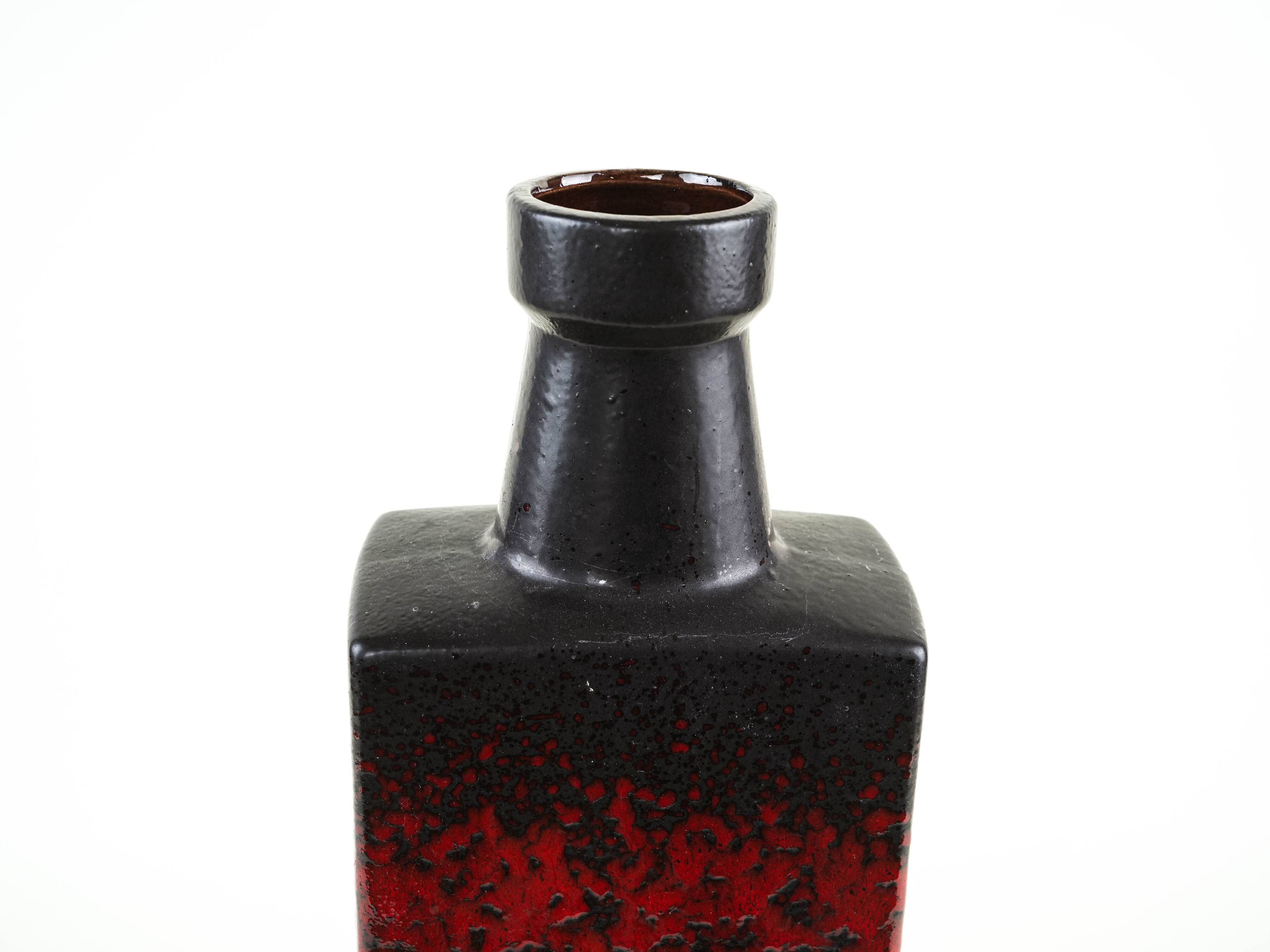 West Germany ceramic vase in black and red, glazed pottery from the 1970s