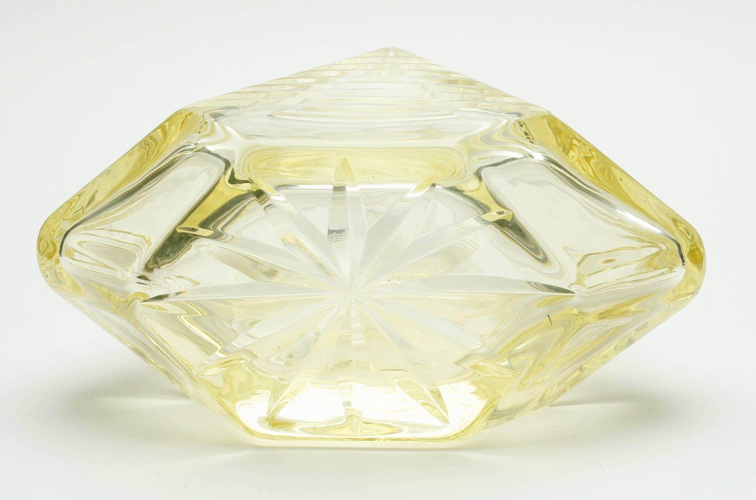 Matching pair of bohemian crystal decanters with art deco motifs