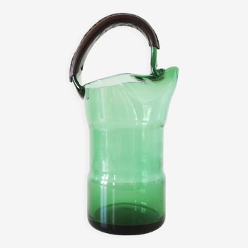 Carafe en verre verte italienne Empoli 1950