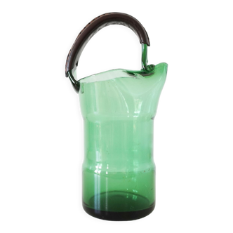 Carafe en verre verte italienne Empoli 1950