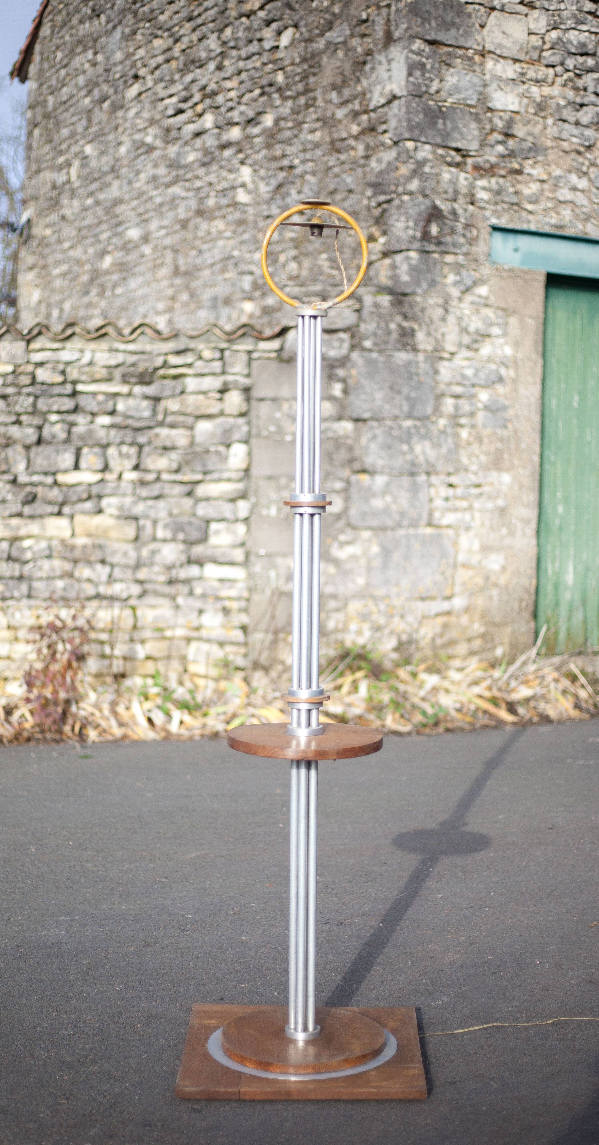 Art deco floor lamp, art deco floor lamp, wood and aluminum lamp, interior decoration