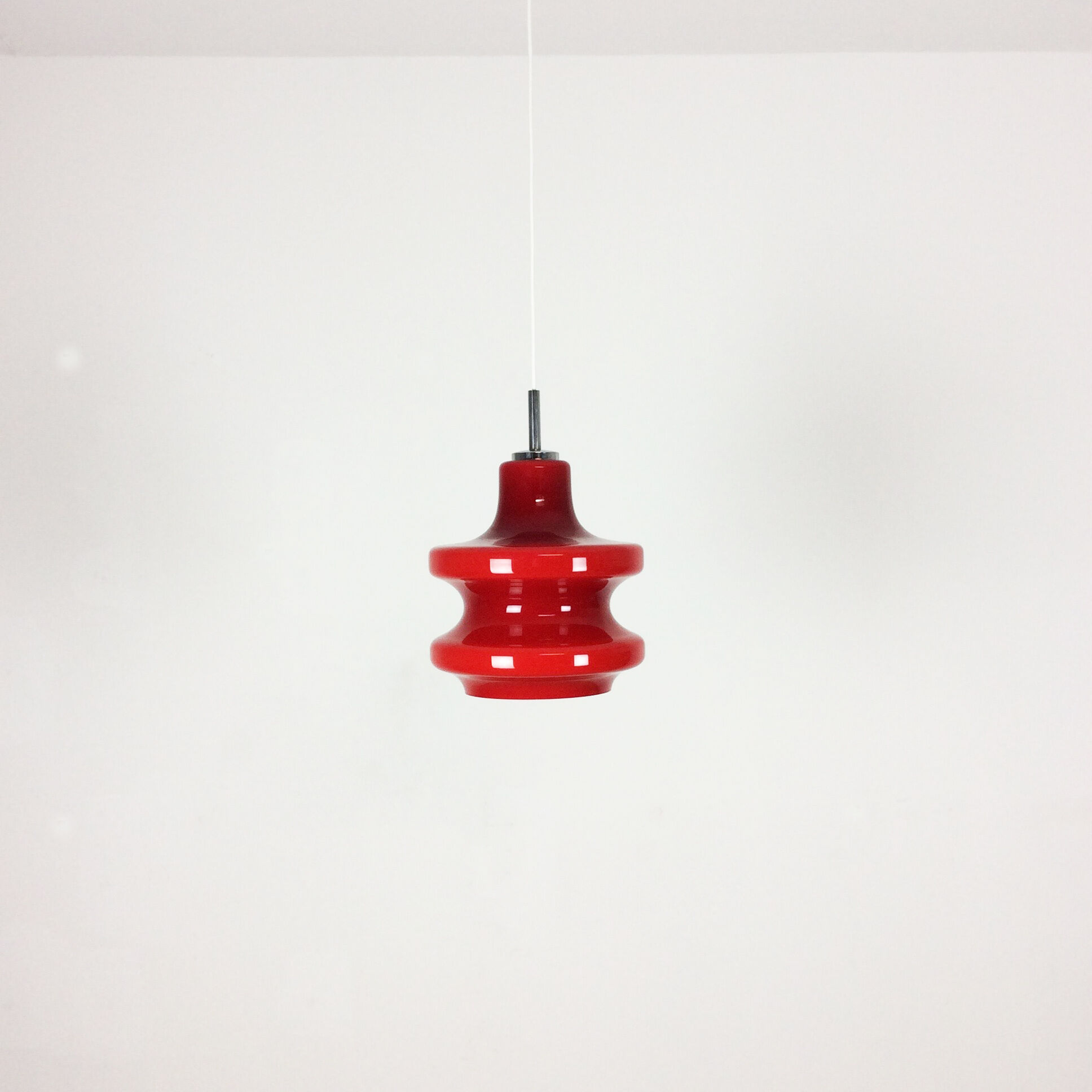 Original German Red Opal Glass Hanging Light, Made by Peill & Putzler, Germany