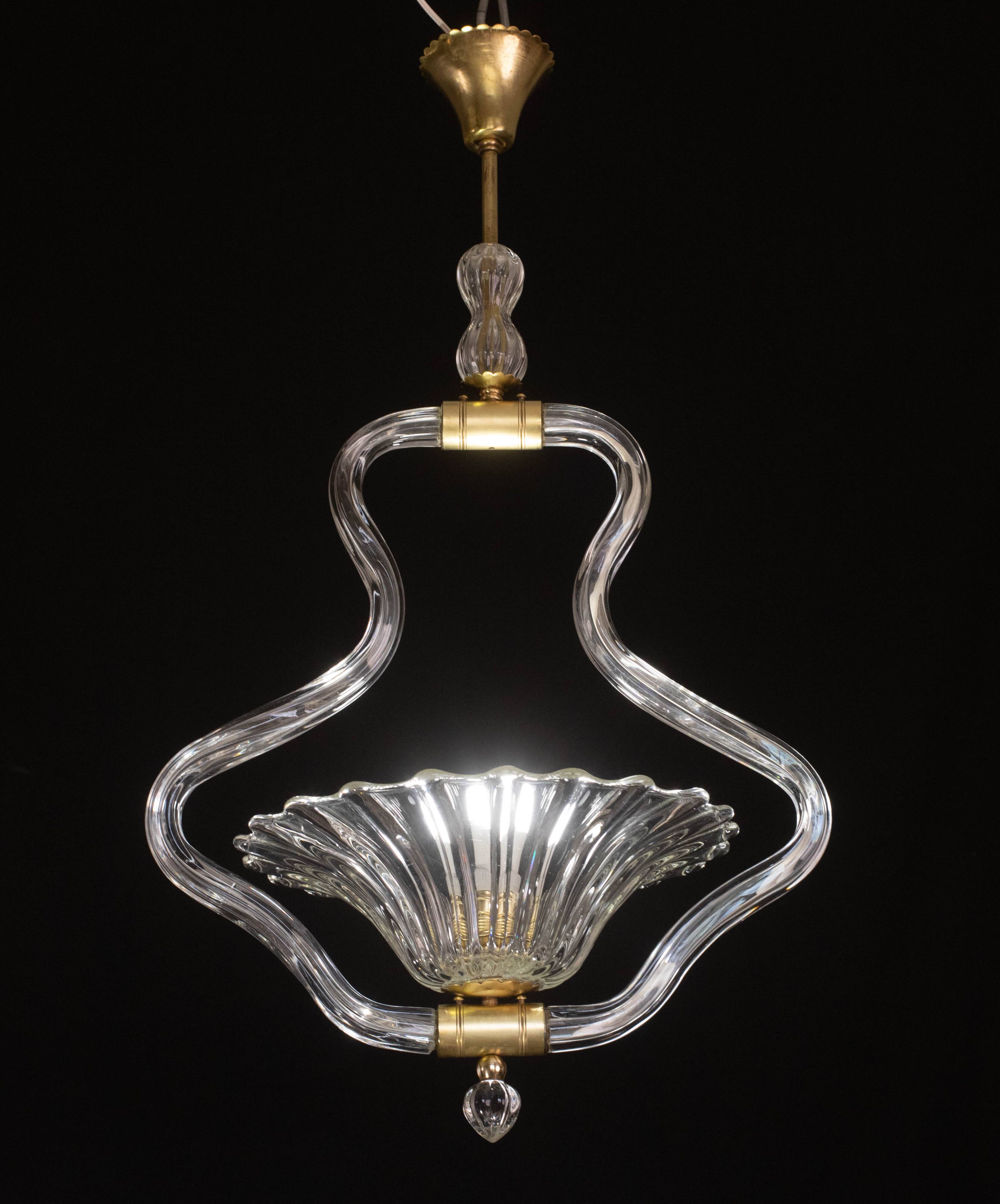 Trasparent Murano Glass Chandelier by Barovier e Toso, 1950s