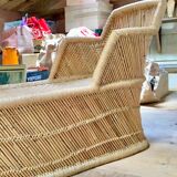 Honeycombed chaise longue bamboo and vintage rattan