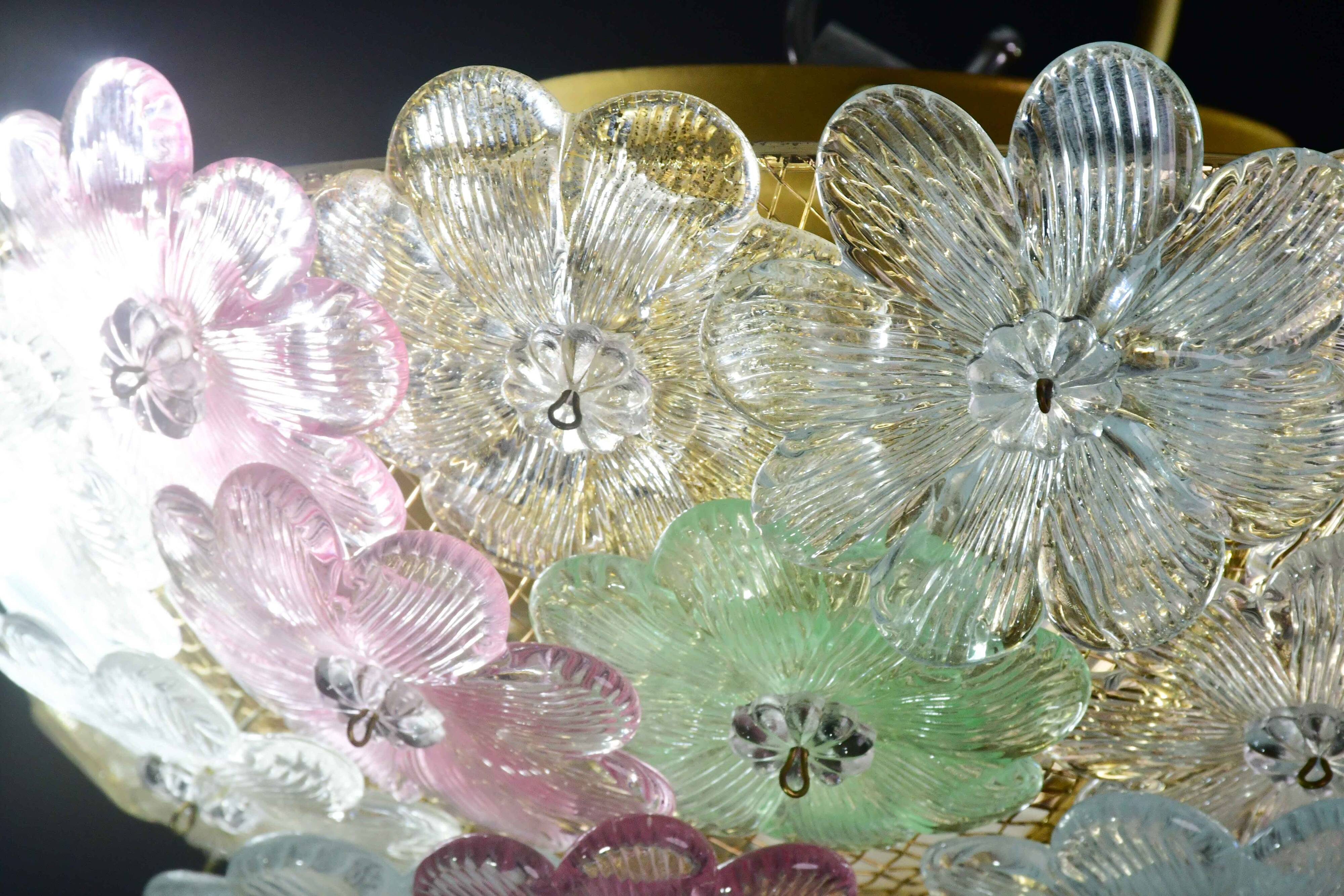 Charming Murano Barovier & Toso flowers flush light fixture, ceiling, 1960s