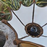 Scandinavian rattan hanging lamp, wood and vintage fabric