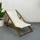 Transat tissus blanc avec structure en bois