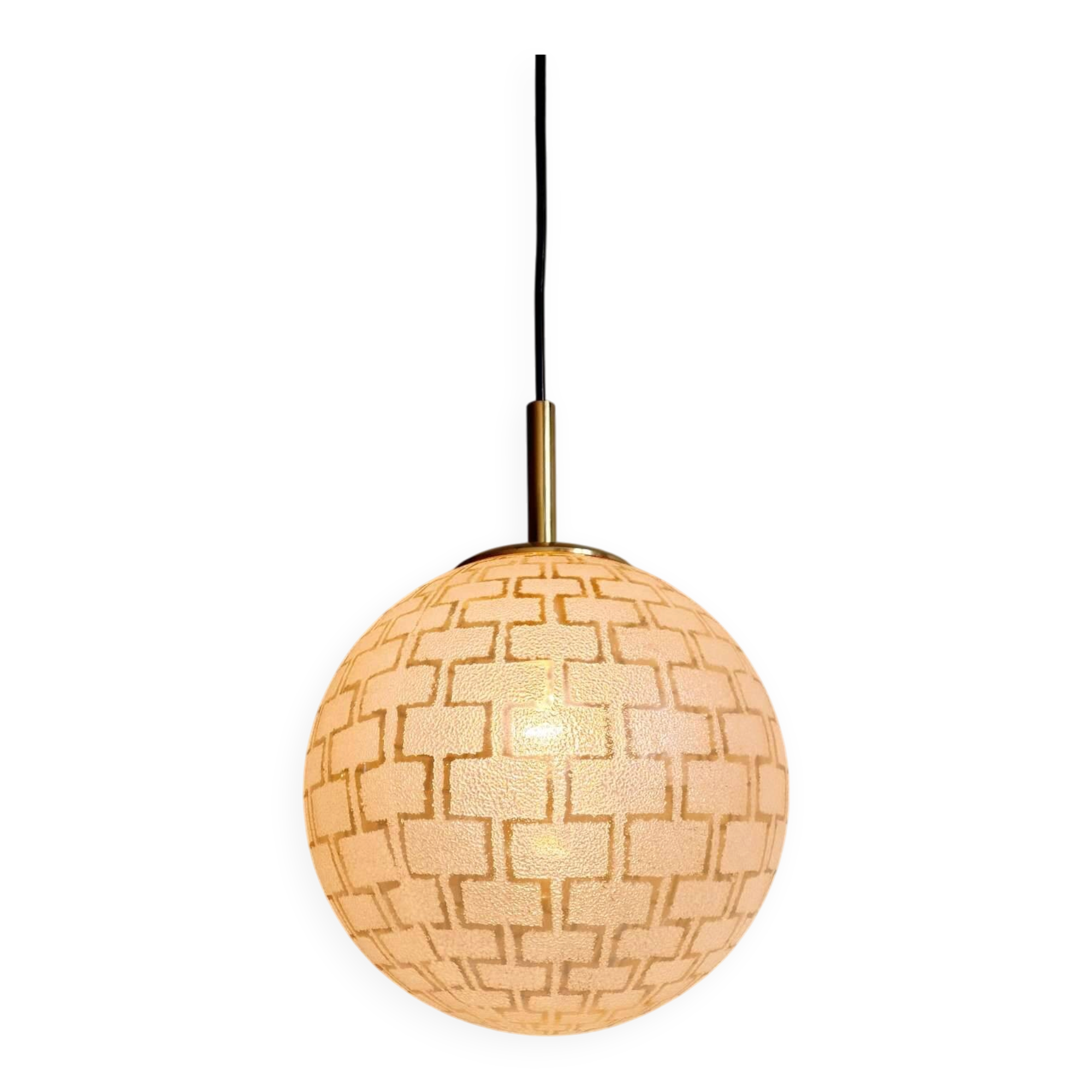 Suspension Space Age in brass and textured glass, 1970s