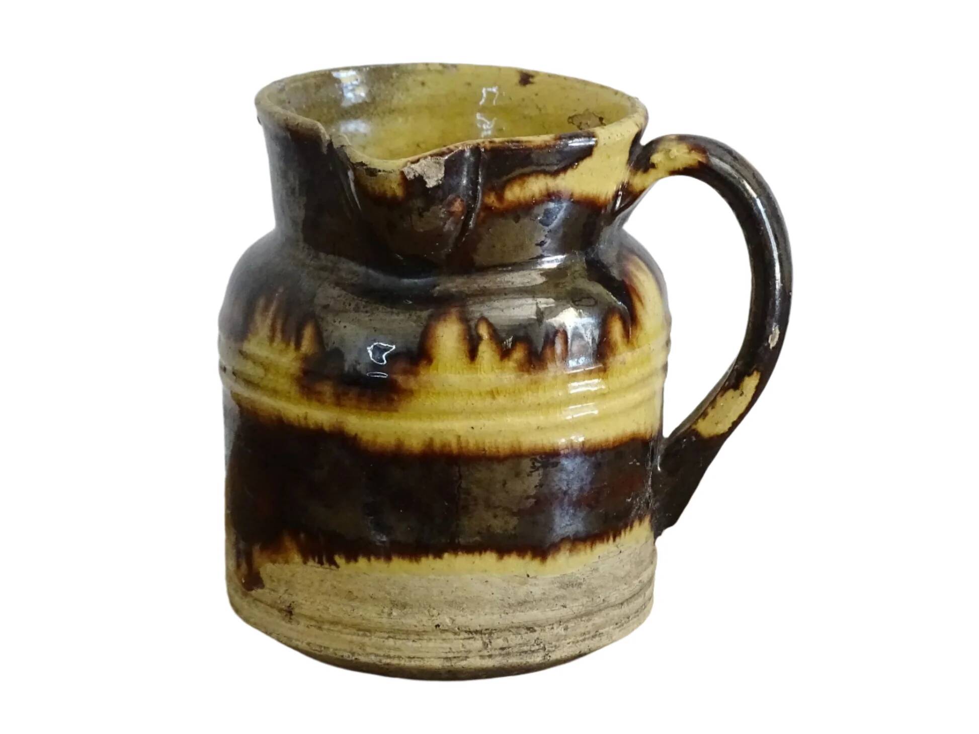 Cruche ancienne en céramique française de Dieulefit, à glace brune