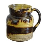 Cruche ancienne en céramique française de Dieulefit, à glace brune