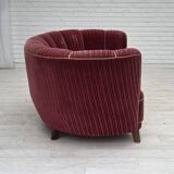 1960s, Danish 2-seater "Banana" sofa, red furniture velour, oak wood.