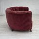 1960s, Danish 2-seater "Banana" sofa, red furniture velour, oak wood.
