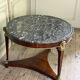 Empire pedestal table in mahogany and bronze, Saint-Anne grey marble with groove, circa 1800