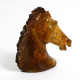 Decorative heavy lifelike 1960's horse head sculpture in brown soapstone
