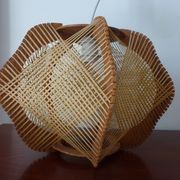 Vintage Scandinavian Pendant Lamp in Wood and Stretched Wires 1960s