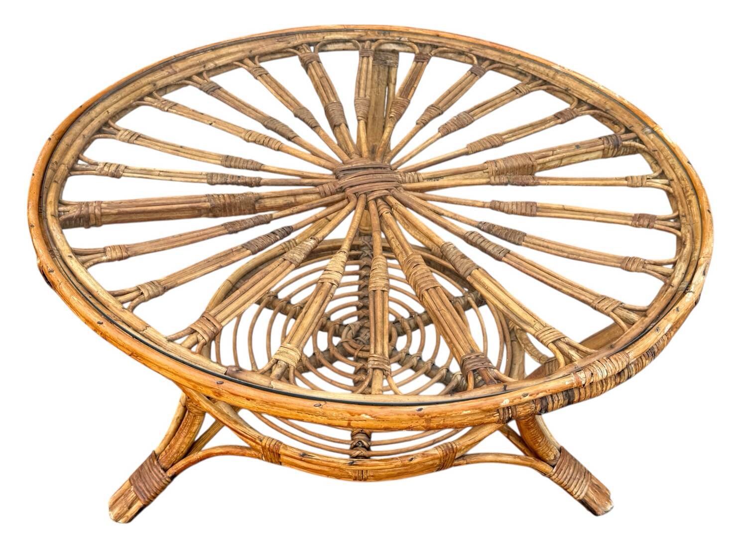 Table basse en rotin des années 60 Espagne