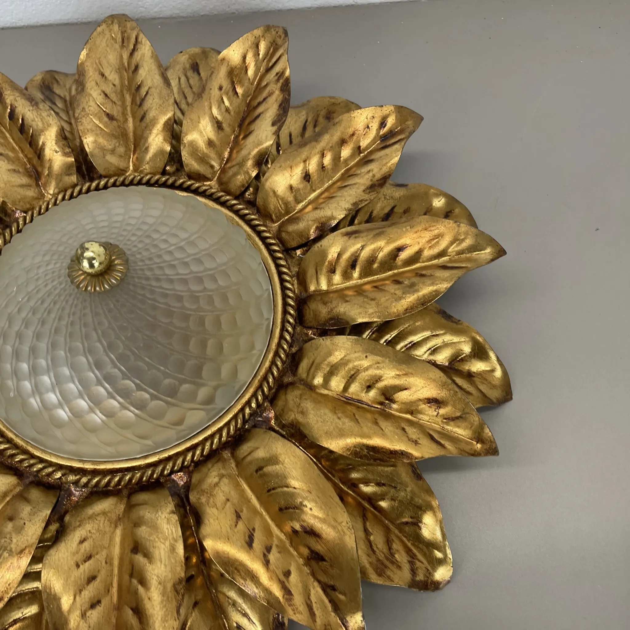 Large 55 cm golden 'florentine theatre' ceiling light by banci, florence, italy, 1970