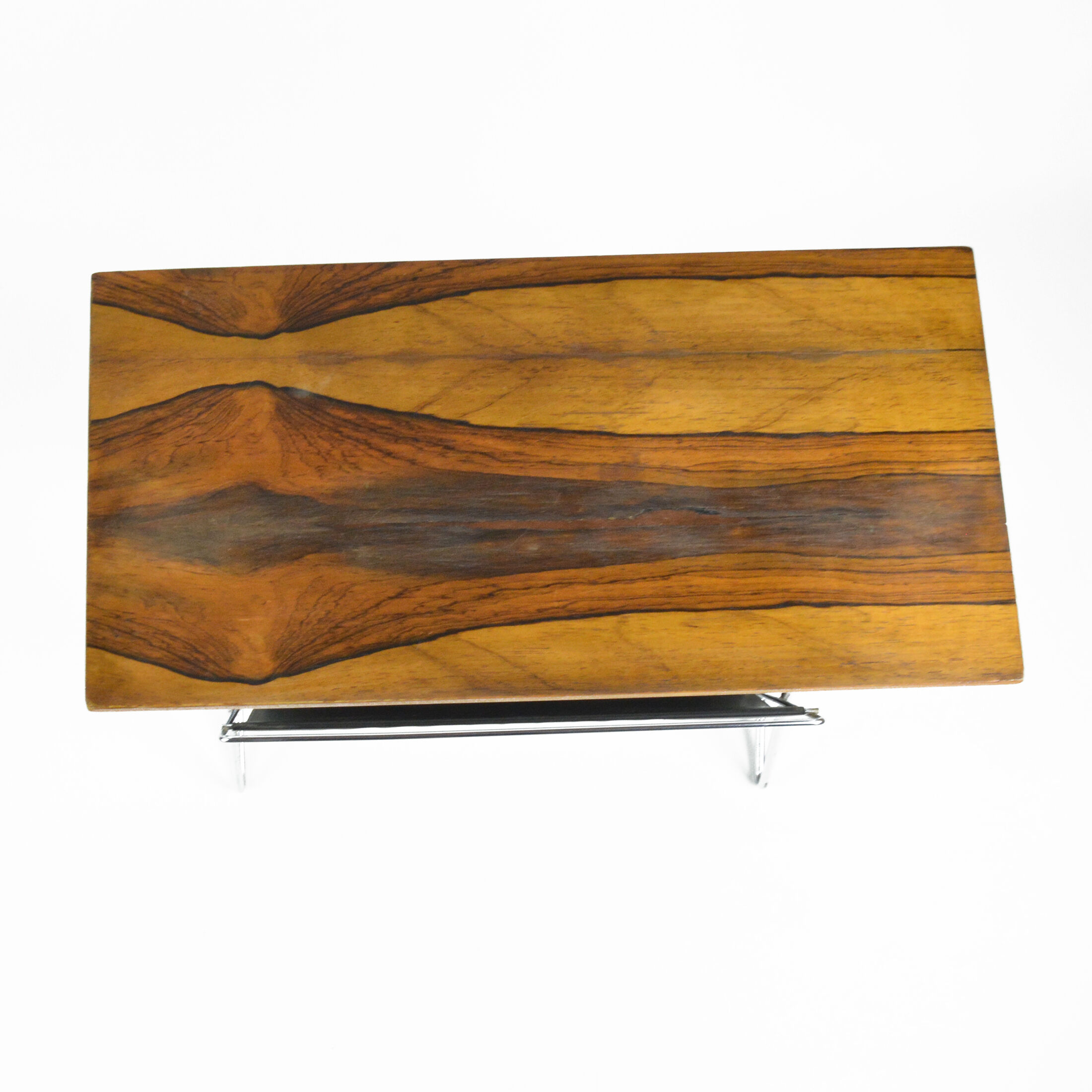 1970s modernist metal newspaper rack with a rosewood top, Sweden