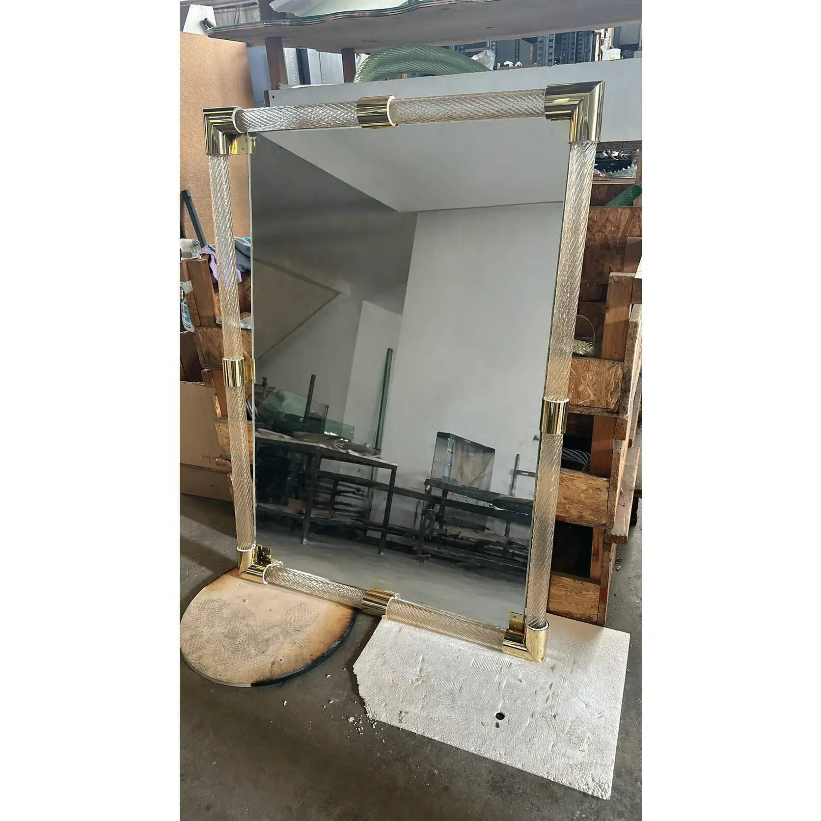 Monumental Italian Venetian Torchon Murano Glass Wall Mirror in Barovier St