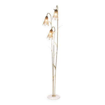Vintage 20thc italian brass & glass floor lamp, murano c.1980