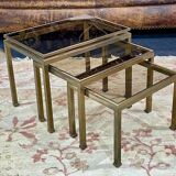 Set of 3 brass nesting tables by Guy Lefevre for Maison Jansen