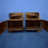 1930s Art Deco nightstands in walnut finish, Czechoslovakia
