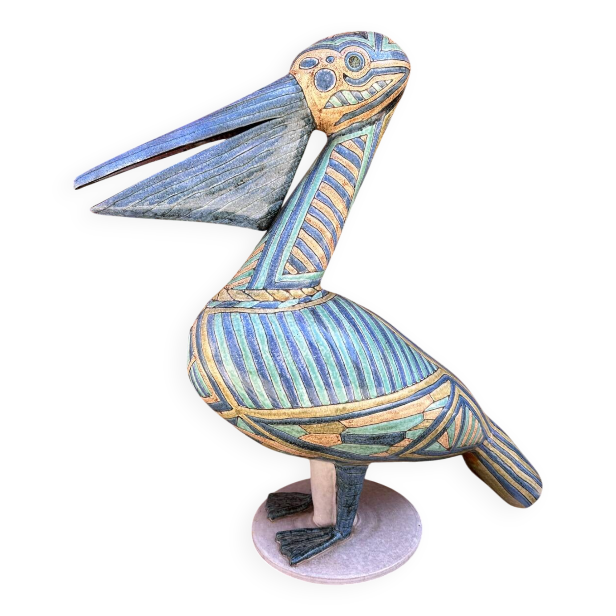 Pelican sculpture in cloisonné enamel ceramic by Émile Masson circa 1960