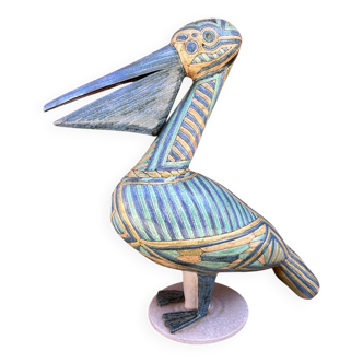 Sculpture pélican en céramique émail cloisonné de Émile Masson vers 1960