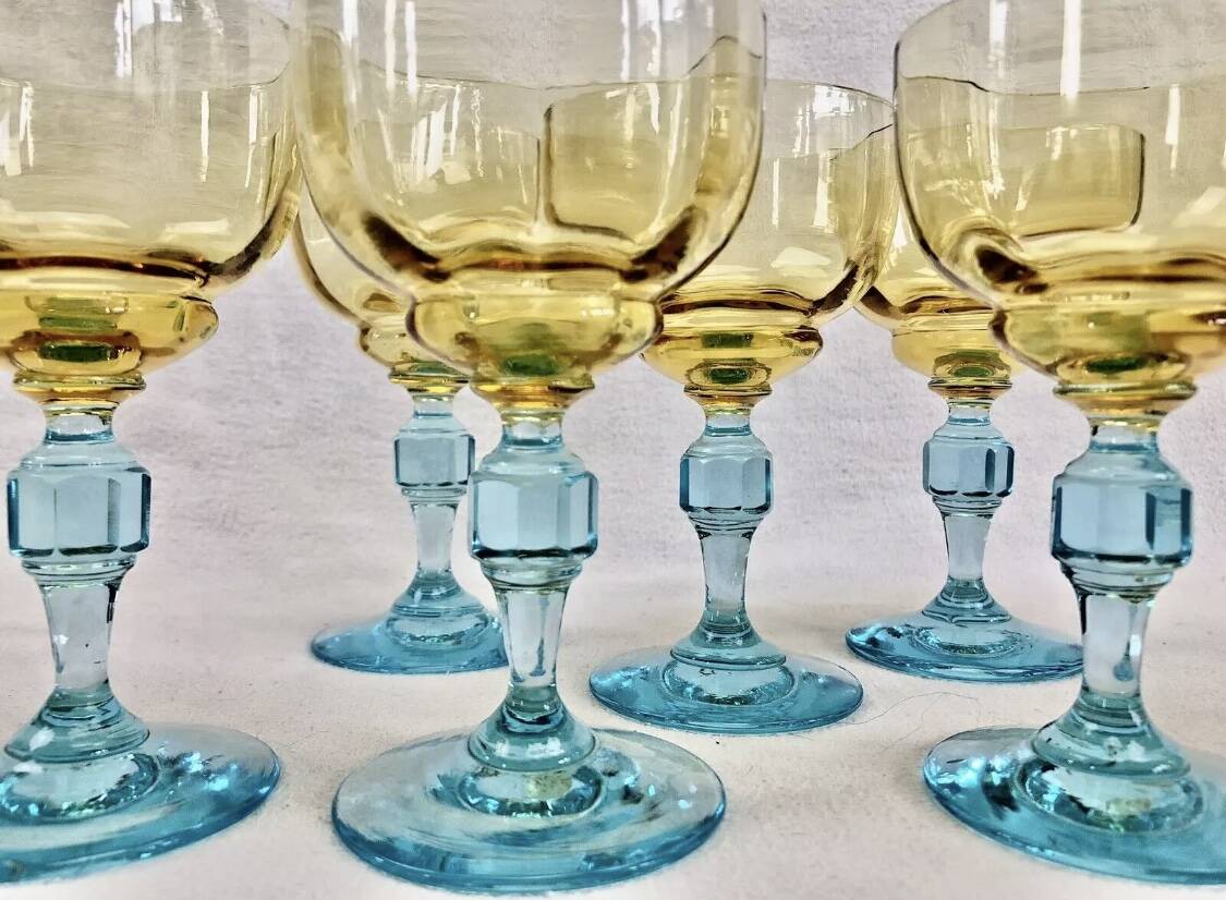 6 anciens verres à vin eau bicolores George Sand