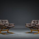 Brown Leather Armchairs by Elsa & Nordahl Solheim for Rybo Rykken & Co., 1970s, Set of 2