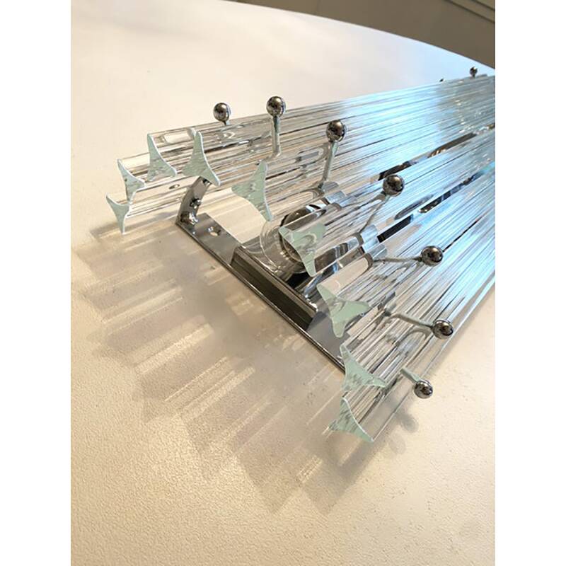 Contemporary Trasparent Triedro Murano Glass Wall Sconce