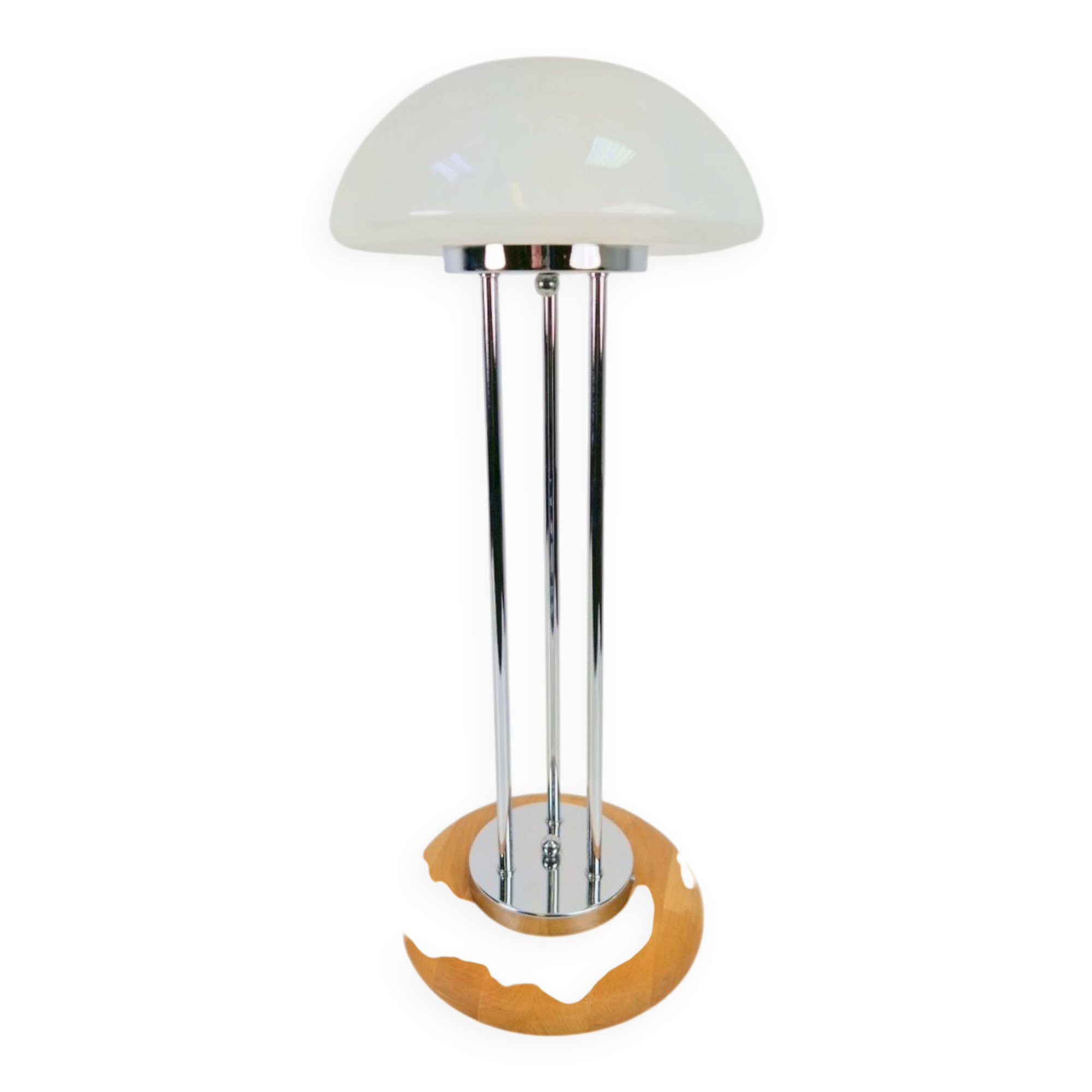 Vintage Mushroom Opaline Glass and Chrome Table Lamp, 1970s