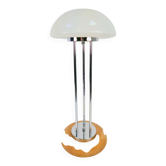 Lampe de table vintage en verre opalin champignon et chrome, années 1970