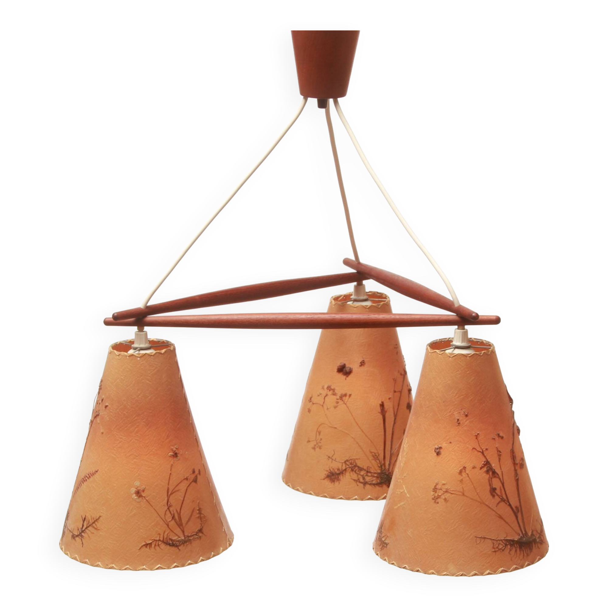 1950s ceiling lamp triangle in teak