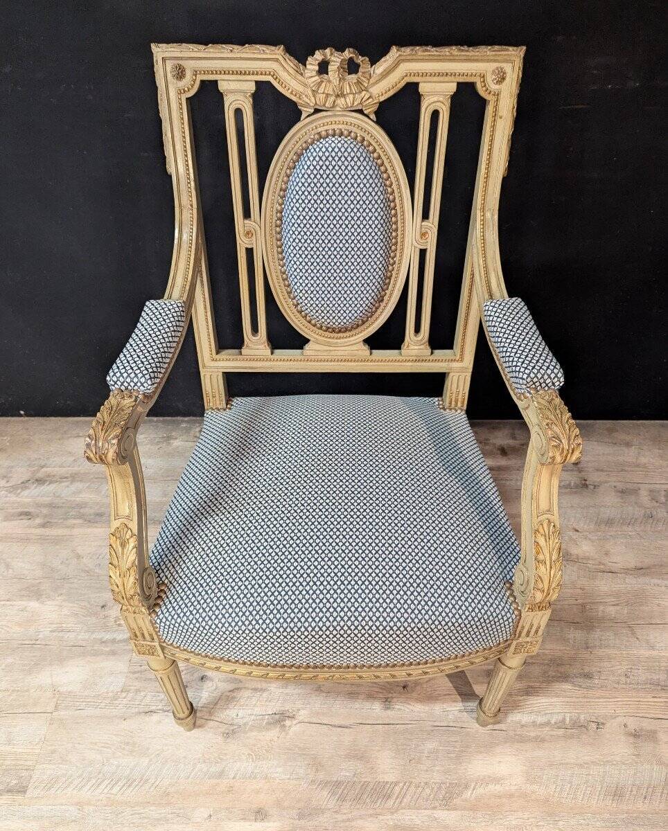 Pair of Louis XVI Armchairs in Lacquered Wood