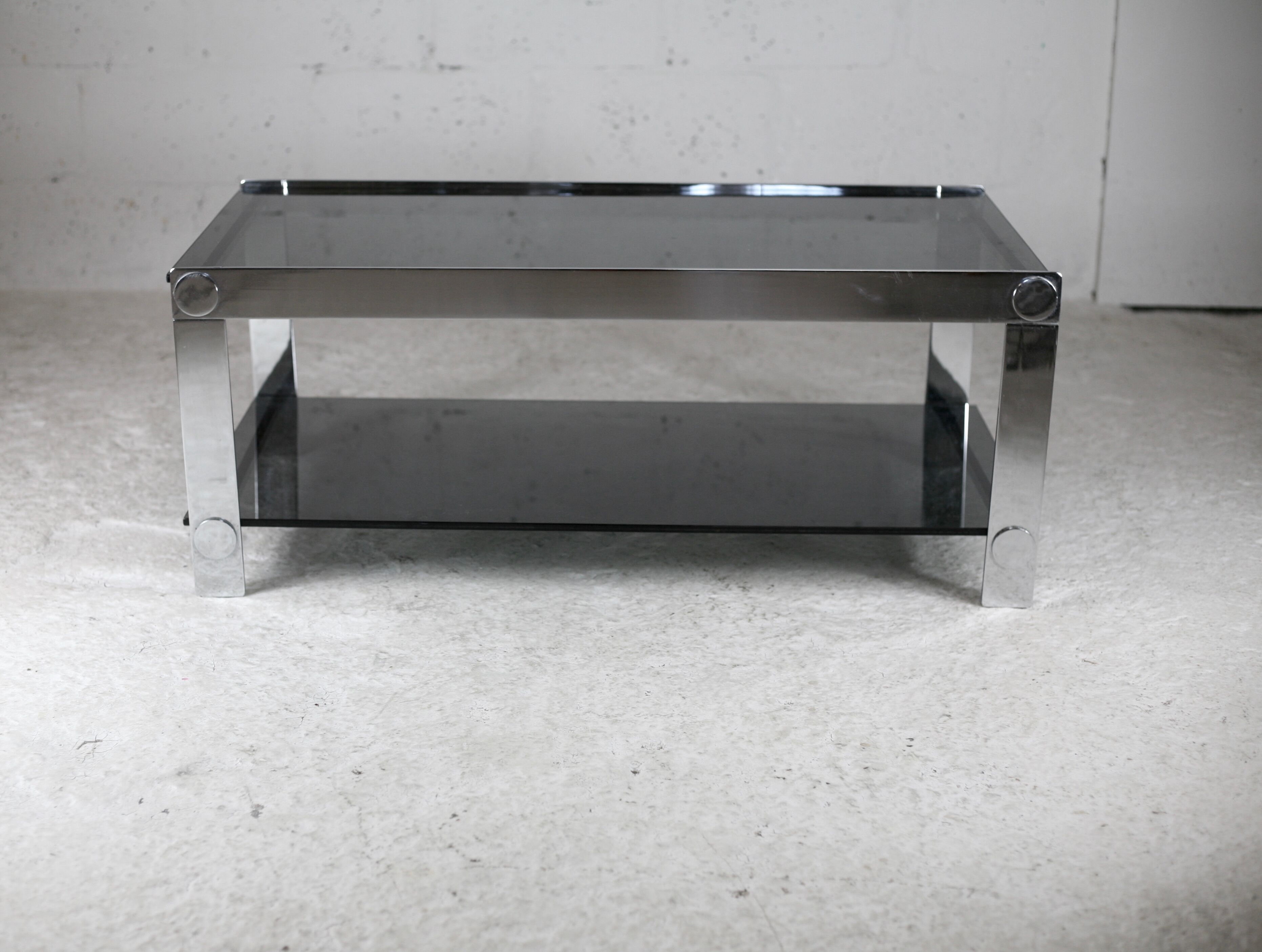 Coffee table steel and smoked glass, France, circa 1970