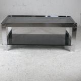 Coffee table steel and smoked glass, France, circa 1970