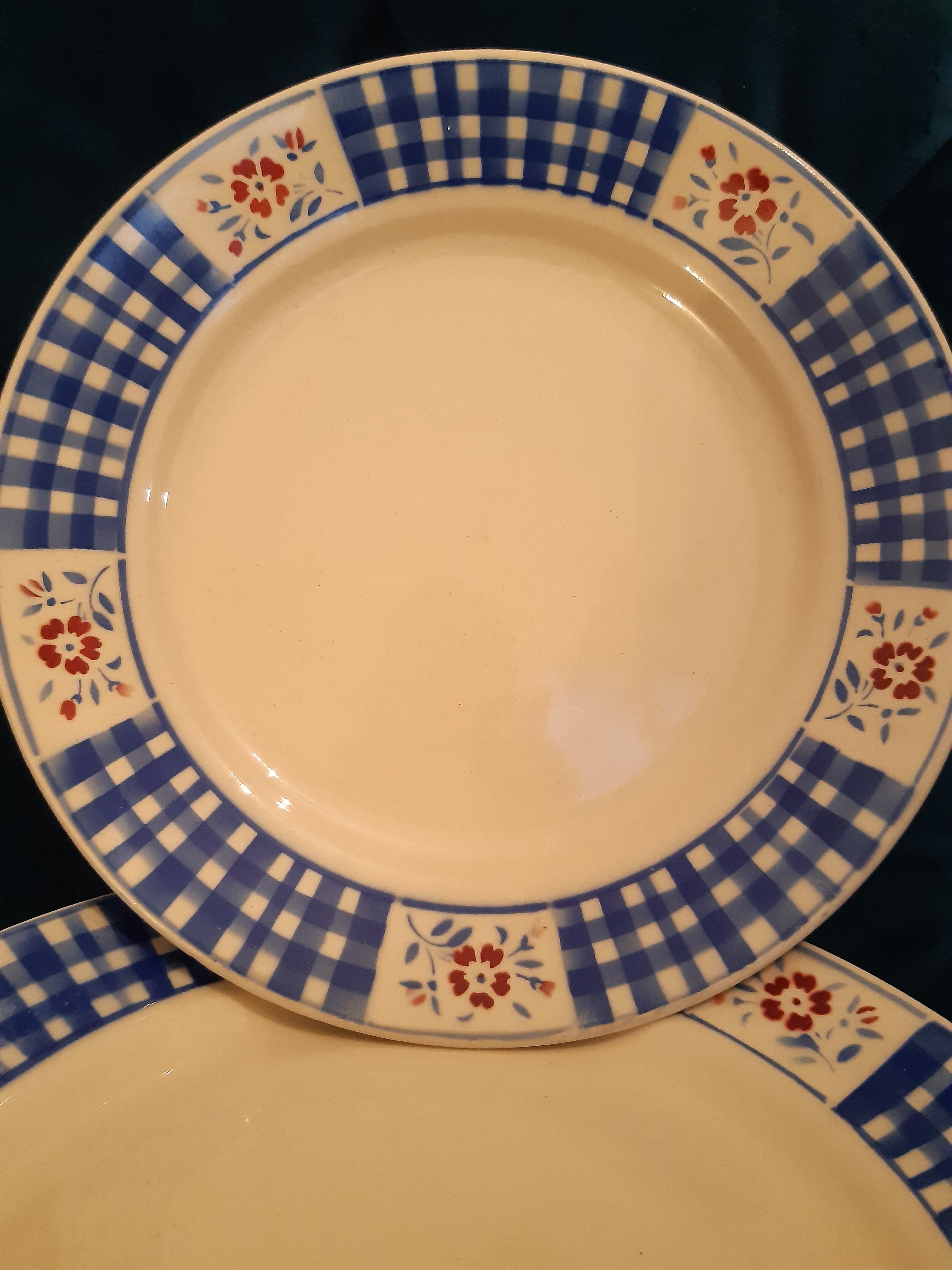 Set of 6 plates K&G LUNÉVILLE white and blue gingham