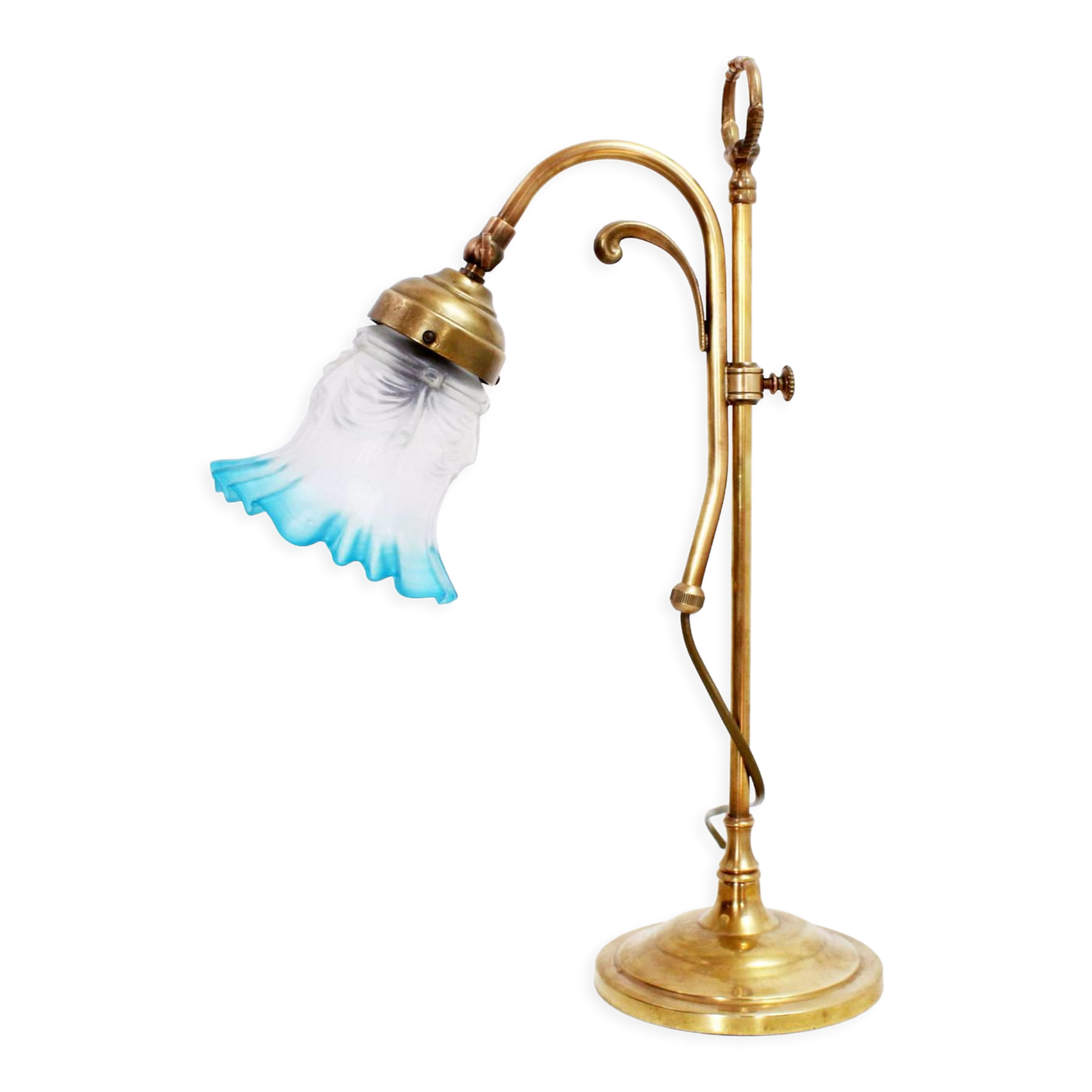 Lampe De Bureau En Laiton Et Verre Vert - Style Liberty - ArteRame & Ferro - Neuve
