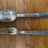 Antique Cutlery Fork & Spoon Silver Metal + Vintage Box Set #B337