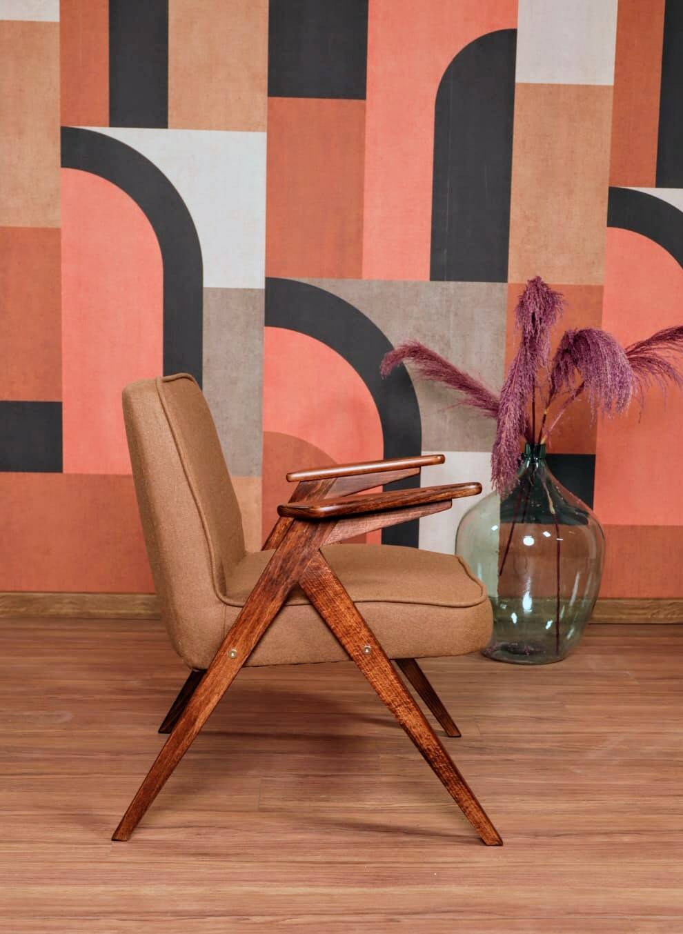 Scandinavian armchair deep brown wool space age design