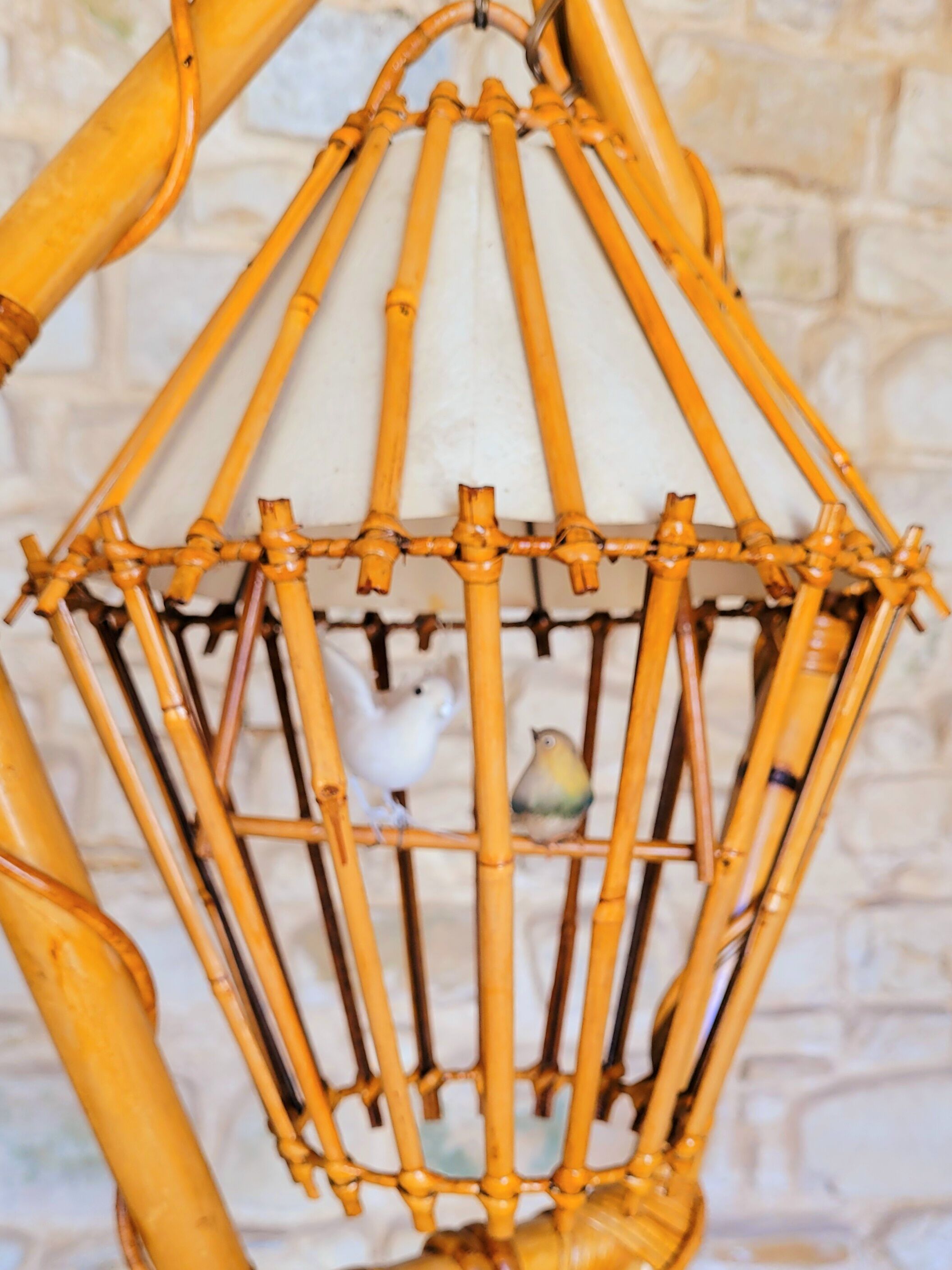 Lampadaire vintage Louis Sognot en rotin et bambou années 50 60