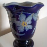 Betschdorf Schmitter Alsace stoneware, cobalt - Corolla vase with flowers