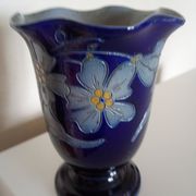 Betschdorf Schmitter grès d'Alsace, cobalt  - Vase corolle aux fleurs