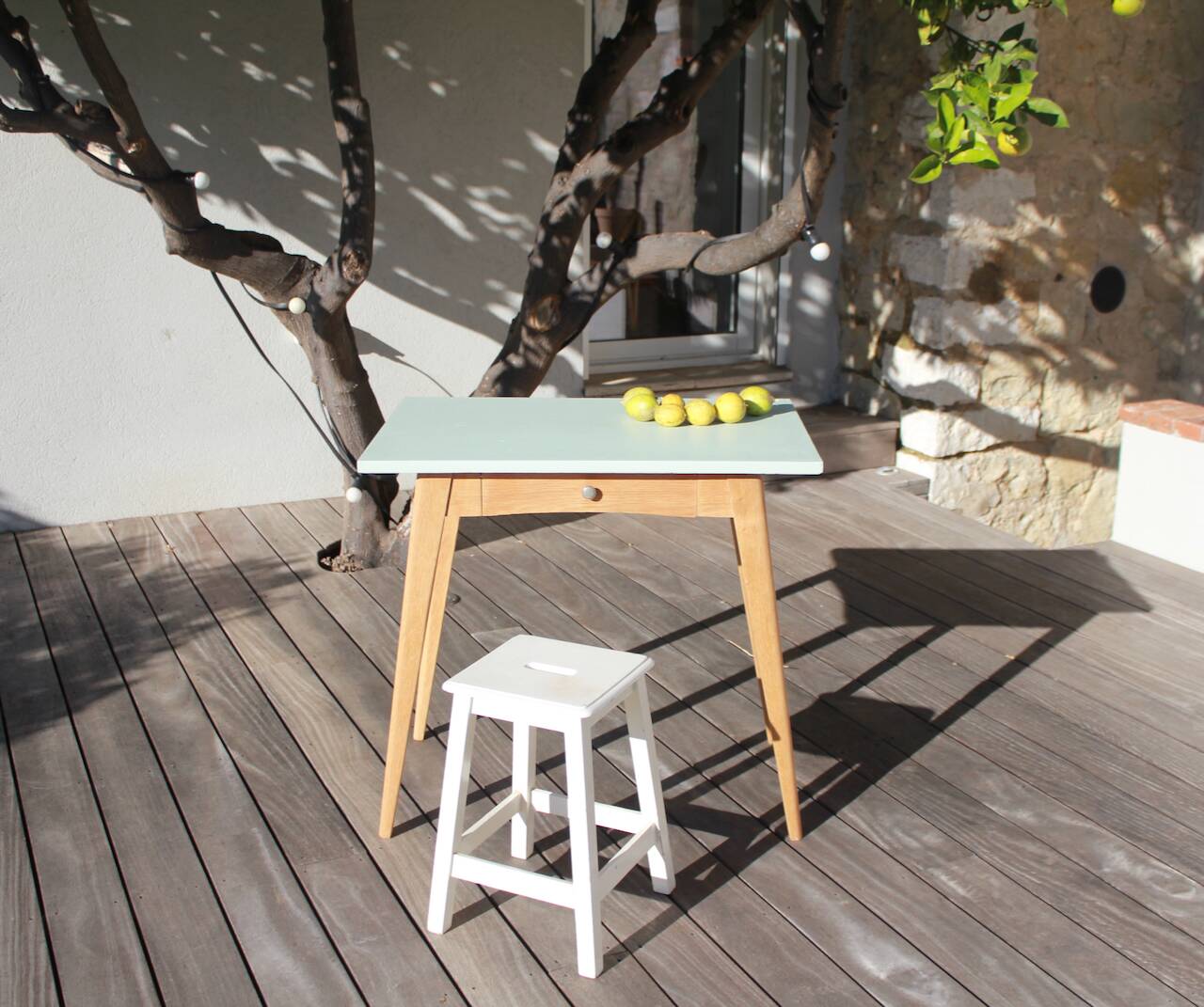 Vintage desk table with compass legs