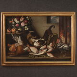 Great 18th century still life with animals, flowers and fruit