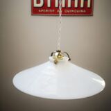 Ancienne suspension baladeuse en opaline blanche art déco 1930 ø 24.7 cm