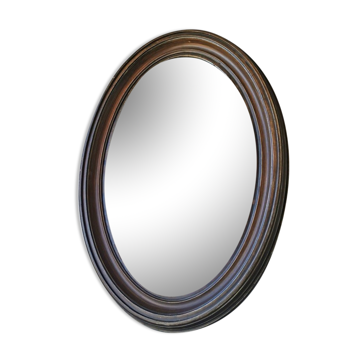 Vintage oval wooden mirror, 1970 (82 cm x 55 cm)